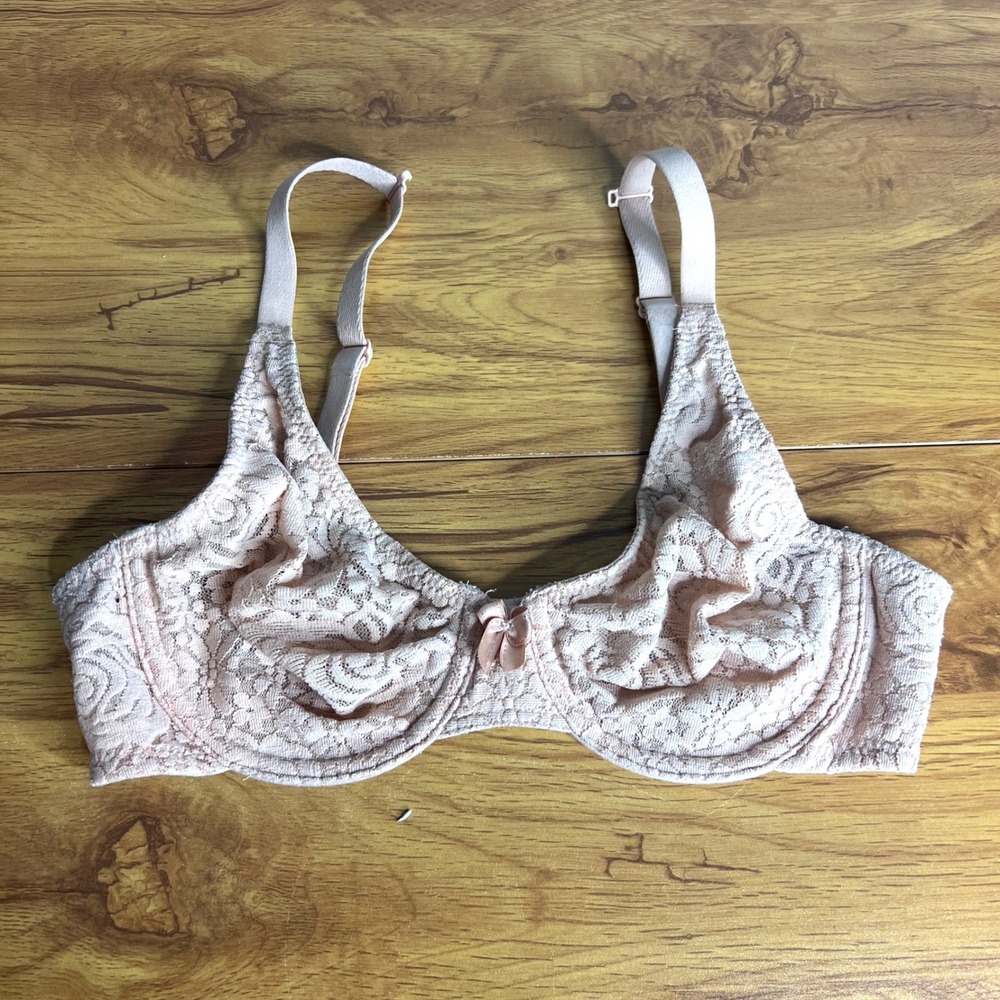 Wacoal Halo Lace Bra Sz 32C Underwire Unlined Nude Beige 851205